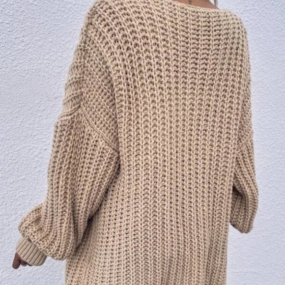 Chunky Knit Open front comfy cozy sweater Cardigan khaki - Picture 11 of 14